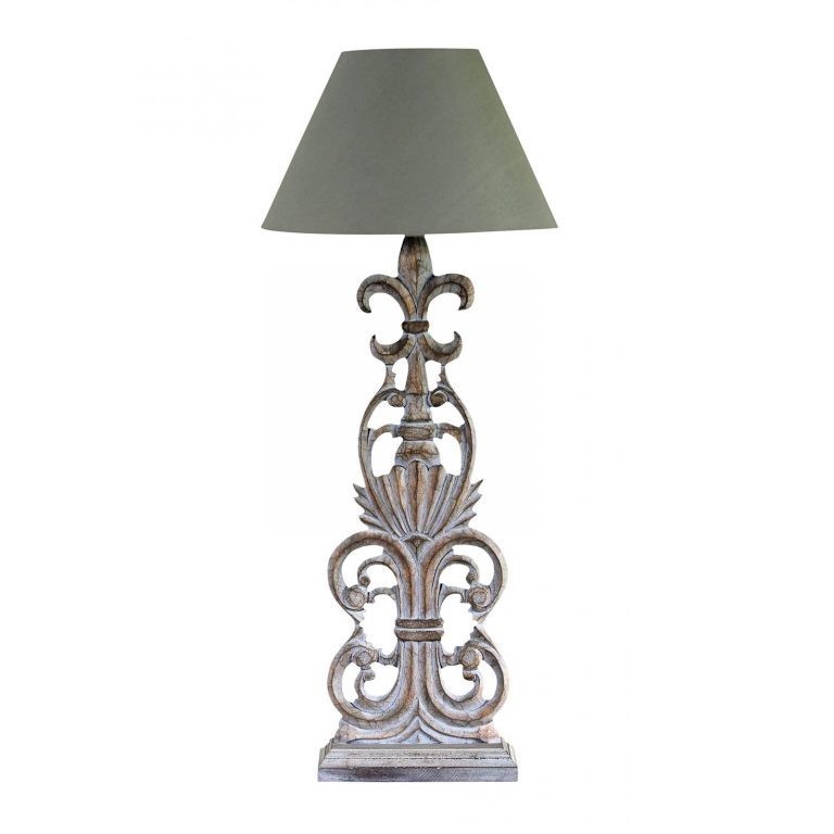 Wooden Scroll Column Lamp, Base Only