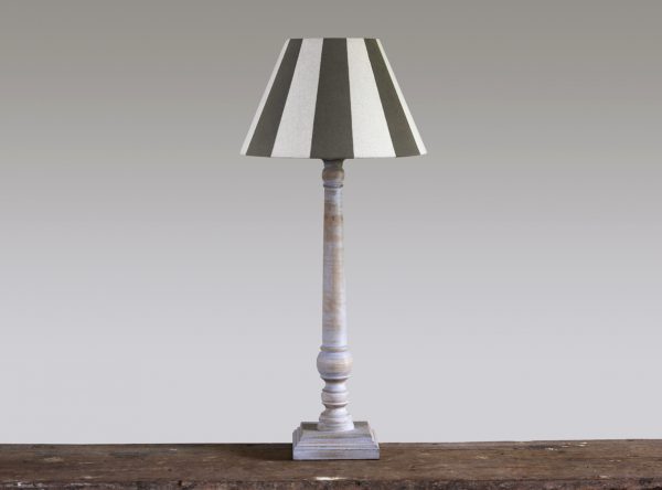 Pale Washed Wood Column with Grey Striped Shade