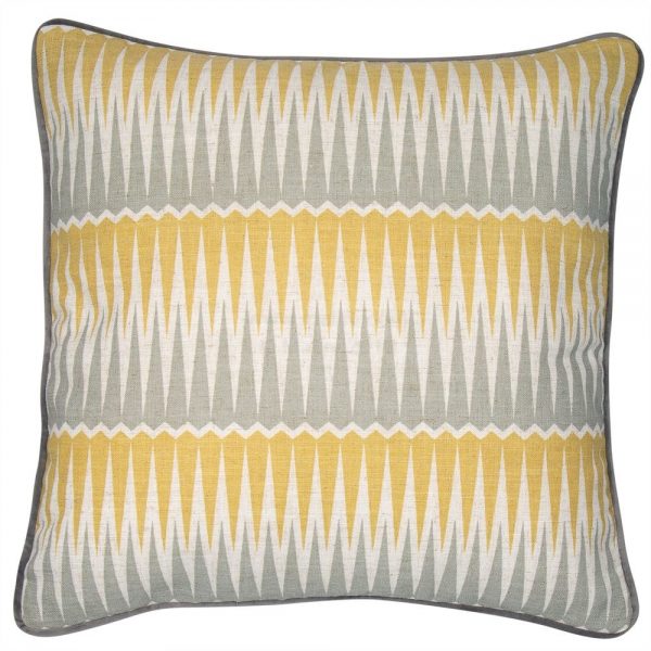 Geometric square cushion in yellow and grey