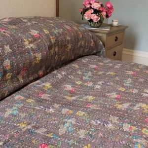 Hand stiched bedcover/bedspread in taupe floral