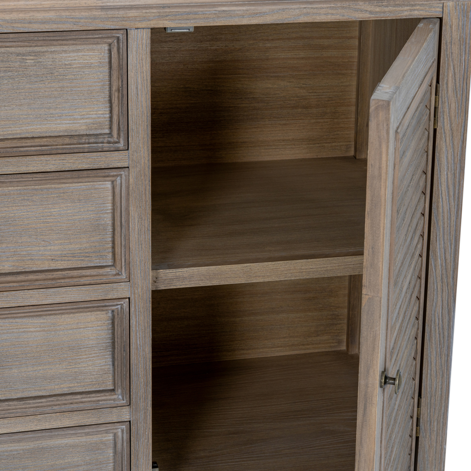 picture showing close-up detail of the door, interior and drawers of the dresser