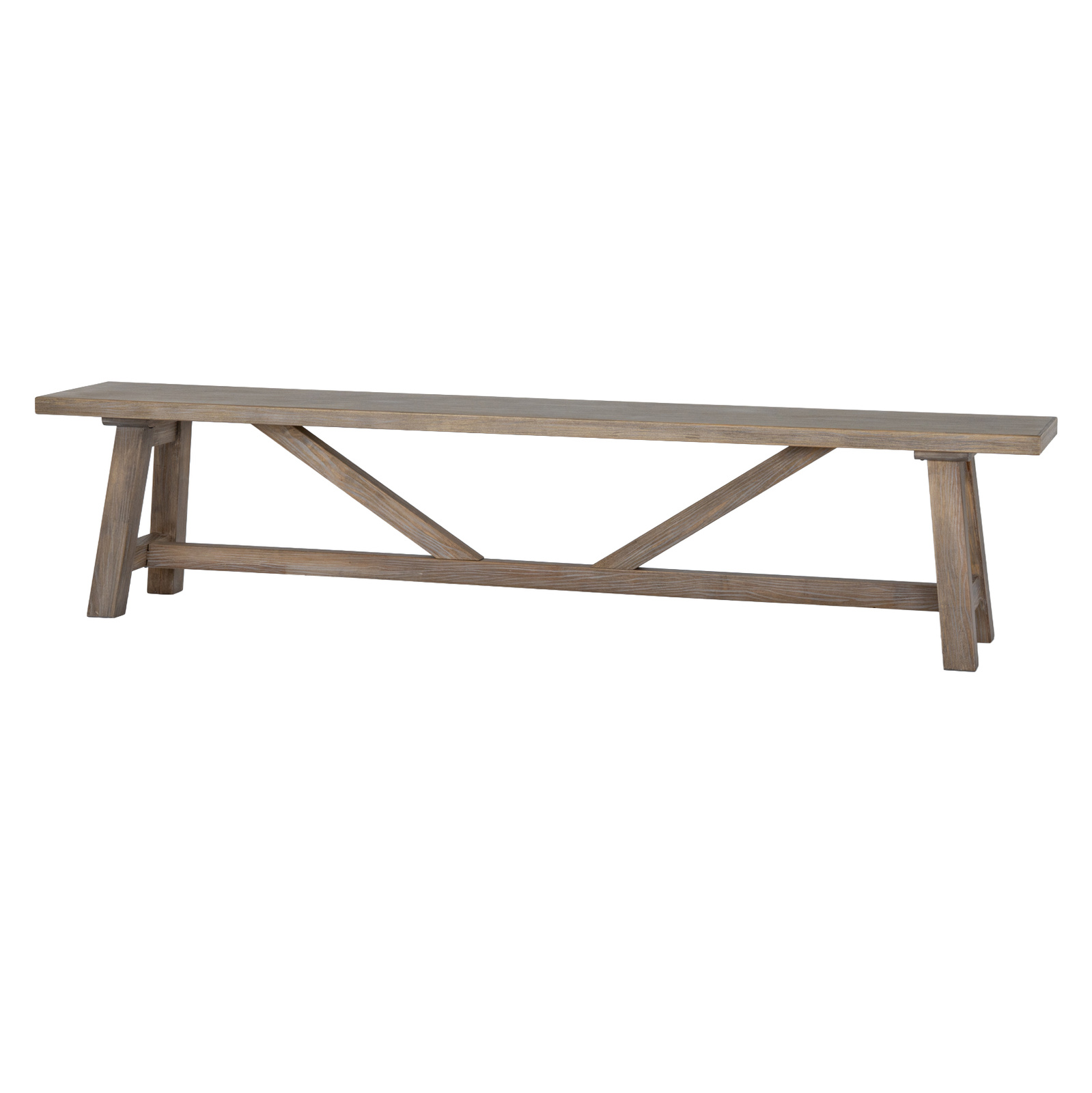 Image shows a wooden bench designed to be paired with a dining table