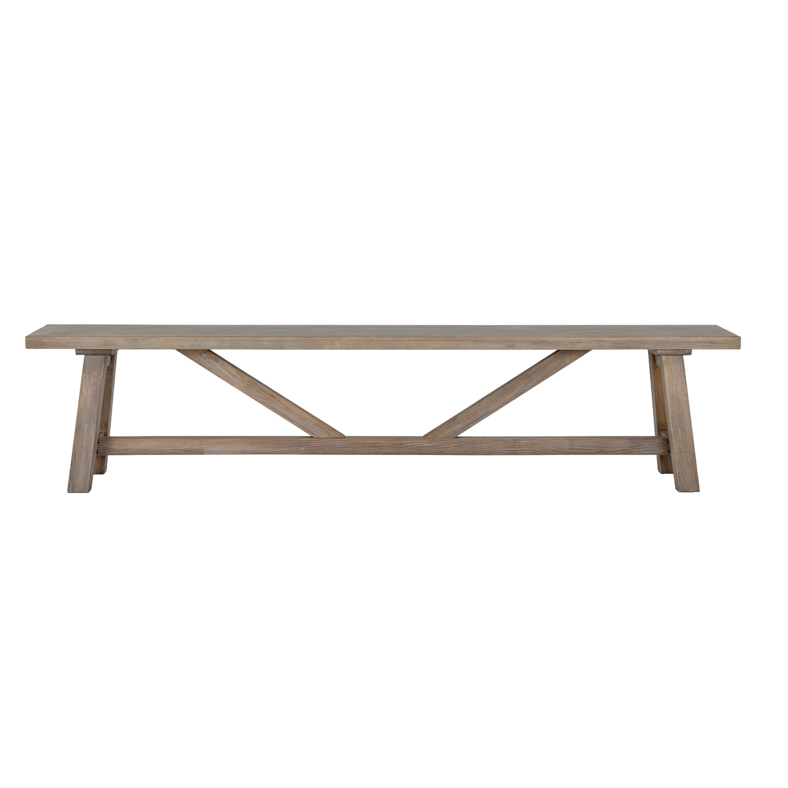 Image shows a wooden bench designed to be paired with a dining table
